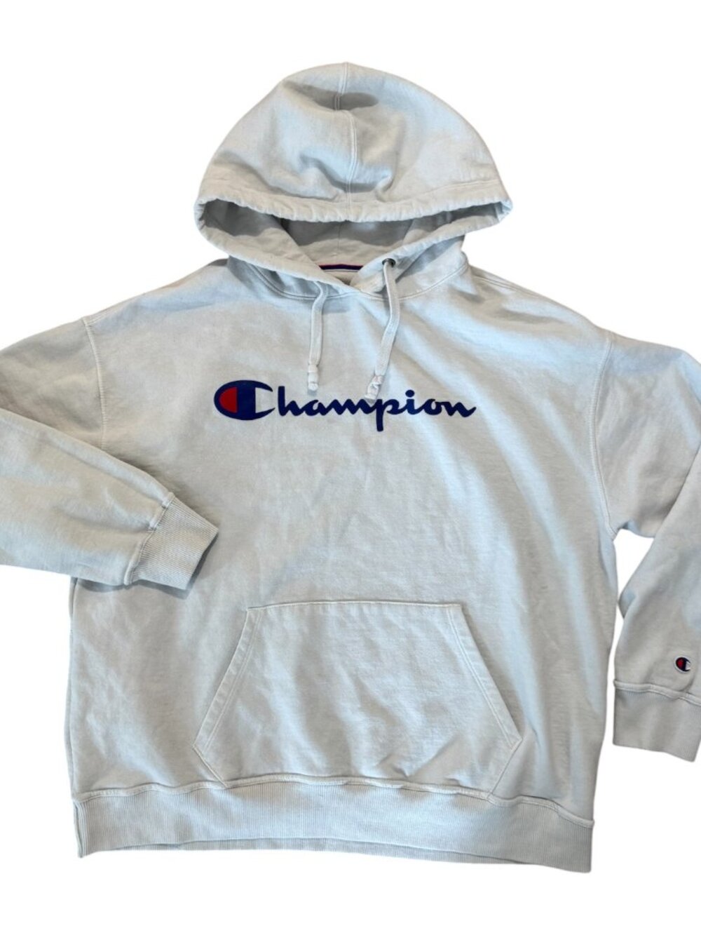 💙Champion Women's White Logo Oversized Casual Athletic Fall Hoodie Sweatshirt XL
